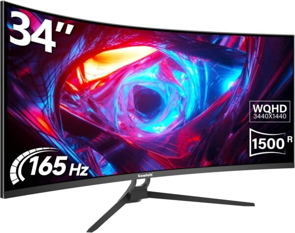 34 Inch Ultrawide Curved Gaming Monitor. 1500R PC Screen 165hz UWQHD 3440x1440. Curved Computer Screen with FreeSync.Support Wallmount 75x75mm
