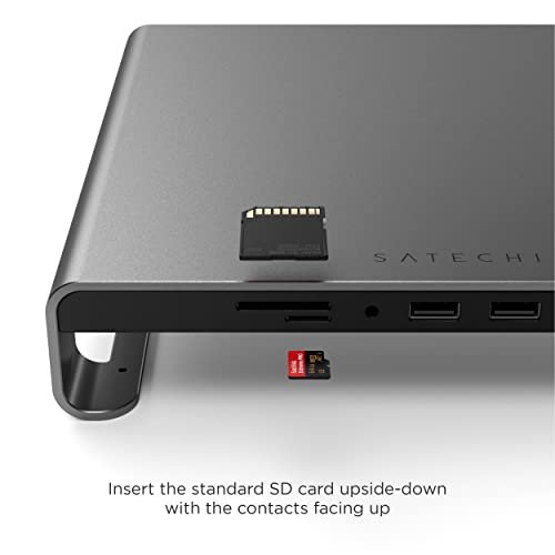 Satechi Type-C鋁制顯示器支架集線器,帶USB-C數據。 USB 3.0。 Micro/ SD卡插槽和3.5mm耳機插孔-適用於iMac M1。 iMac。 iMac Pro(太空灰):圖片 3