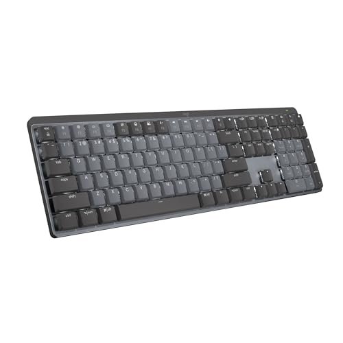 羅技Mx機械無線發光效能鍵盤。 線性開關。 背光按鍵。 藍牙。 USB-C。蘋果電腦。 窗戶。 Linux。 網間網作業系統。 安卓。 金屬。 石墨