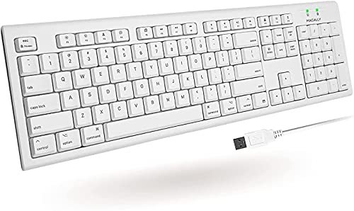 適用於Mac Mini/Pro的Macally全尺寸USB有線鍵盤。 iMac臺式電腦。 MacBook Pro/Air桌上型電腦,帶16個相容的蘋果鍵盤和數位鍵盤。 橡膠圓頂鍵帽-防濺