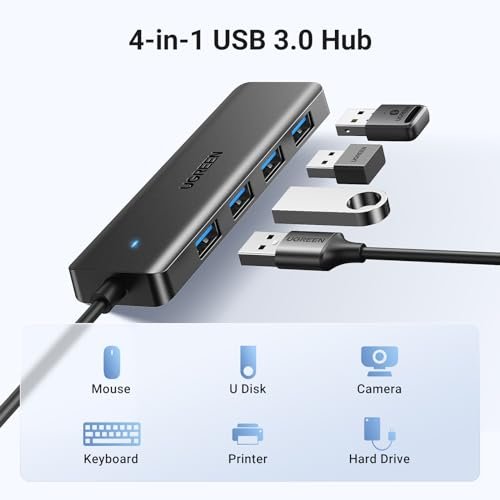 UGREEN USB集線器。 4埠A型超薄USB 3.0滑鼠擴展器。 鍵盤。 閃存驅動器。 U盤。 打印機與筆記型電腦相容。 臺式電腦Xbox。 PS5。 汽車系統。 及更多(15cm):圖片 2
