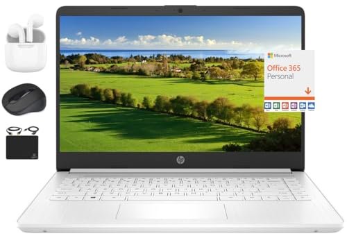 適用於學生業務的HP 2024 14筆記型電腦輕薄筆記本。 四核英特爾N4120。 4GB記憶體。128GB(64GB eMMC+64GB存儲卡)。 一年Office 365。 網絡監視器。 WiFi。 Windows 11S。 Hubxcel白色配件