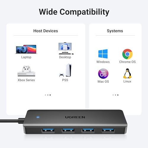 UGREEN USB集線器。 4埠A型超薄USB 3.0滑鼠擴展器。 鍵盤。 閃存驅動器。 U盤。 打印機與筆記型電腦相容。 臺式電腦Xbox。 PS5。 汽車系統。 及更多(15cm):圖片 5
