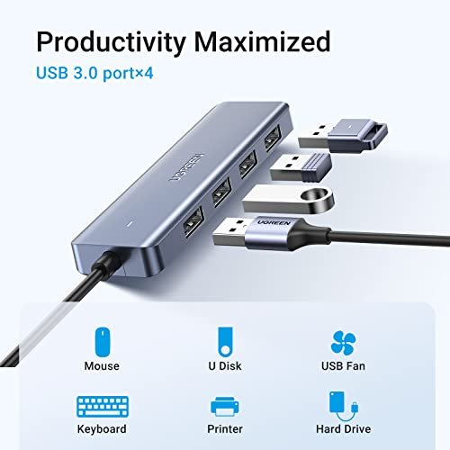 UGREEN USB集線器。 4埠A型超薄USB 3.0滑鼠擴展器。 鍵盤。 閃存驅動器。 U盤。 打印機與筆記型電腦相容。 臺式電腦Xbox。 PS5。 汽車系統。 及更多(15cm):圖片 2