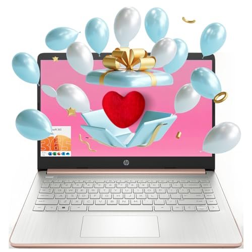 HP Essential Laptop. 14 HD Display. Intel Celeron N4120. 16GB RAM. 64GB eMMC. Webcam. HDMI. Wi-Fi. RJ-45. 1 Year Office 365. Windows 11 Home. Rose Gold