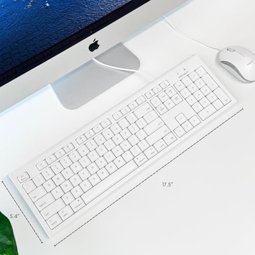 適用於Mac Mini/Pro的Macally全尺寸USB有線鍵盤。 iMac臺式電腦。 MacBook Pro/Air桌上型電腦,帶16個相容的蘋果鍵盤和數位鍵盤。 橡膠圓頂鍵帽-防濺:圖片 2