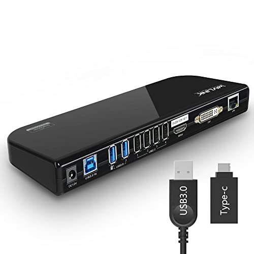 WAVLINK USB 3.0通用筆記型電腦擴展塢雙顯示器,帶HDMI和DVI/VGA,帶千兆乙太網。 6個USB埠。 筆記型電腦音訊。 超極本和PC。更高效的家庭辦公室