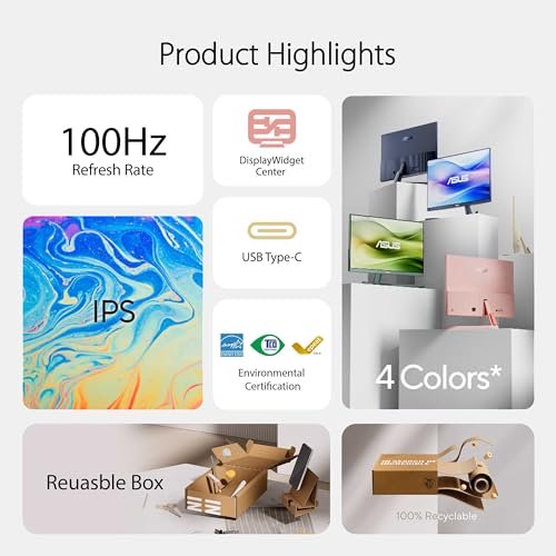 華碩VU249CFE(燕麥牛奶)護眼遊戲顯示器–4 FHD。 IPS。 100赫茲。 IPS。 自我調整同步。 15W PD USB Type-C埠。顯示小部件中心。 有四種顏色可供選擇。 EyeCare Plus科技:圖片 2