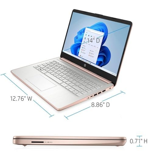 HP Essential Laptop. 14 HD Display. Intel Celeron N4120. 16GB RAM. 64GB eMMC. Webcam. HDMI. Wi-Fi. RJ-45. 1 Year Office 365. Windows 11 Home. Rose Gold:圖片 2