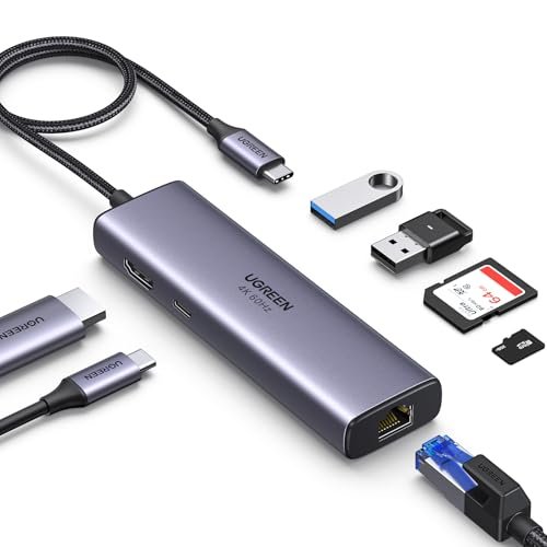 UGREEN Revodok 107 USB C集線器。 7合1底座,帶千兆乙太網。 4K@60Hz 高清多媒體介面(High Definition Multimedia Interface) 100W PD充電。 SD/TF讀卡器。 以及2個與MacBook相容的A類數據埠。 iPad。 iPhone 16/15 Pro Max
