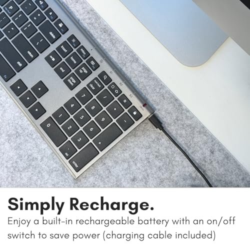 適用於Mac的Macally無線藍牙鍵盤-相容蘋果鍵盤或MacBook Pro/Air。 iMac-多設備。 最多3臺設備,配備110個按鍵。 20個快捷方式。 數位鍵盤。 可充電:圖片 4