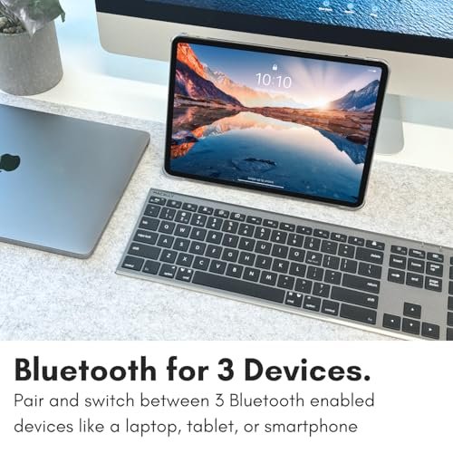 適用於Mac的Macally無線藍牙鍵盤-相容蘋果鍵盤或MacBook Pro/Air。 iMac-多設備。 最多3臺設備,配備110個按鍵。 20個快捷方式。 數位鍵盤。 可充電:圖片 3