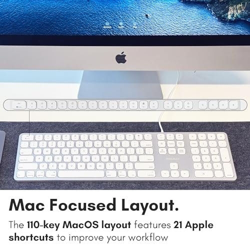 Macally藍牙筆記型電腦鍵盤Macally高級有線Mac鍵盤,帶數位鍵盤和2埠集線器-相容蘋果有線鍵盤-適用於Mac Mini/Pro的擴展USB鍵盤。 iMac。 MacBook Pro/Air(銀色鋁制):圖片 7