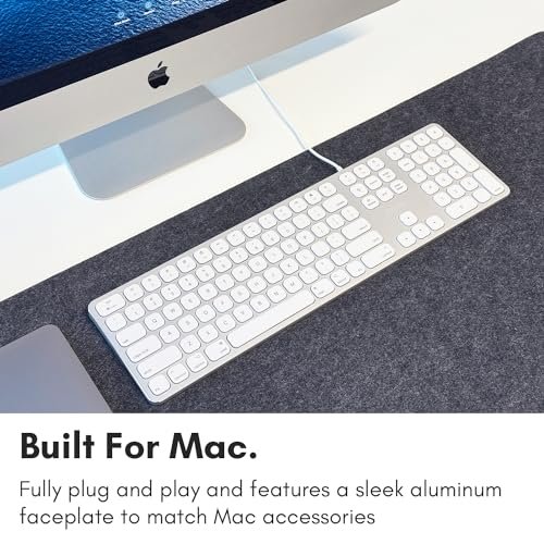 Macally藍牙筆記型電腦鍵盤Macally高級有線Mac鍵盤,帶數位鍵盤和2埠集線器-相容蘋果有線鍵盤-適用於Mac Mini/Pro的擴展USB鍵盤。 iMac。 MacBook Pro/Air(銀色鋁制):圖片 2