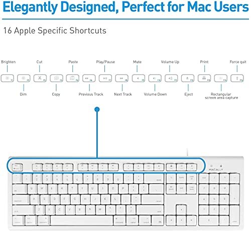 適用於Mac Mini/Pro的Macally全尺寸USB有線鍵盤。 iMac臺式電腦。 MacBook Pro/Air桌上型電腦,帶16個相容的蘋果鍵盤和數位鍵盤。 橡膠圓頂鍵帽-防濺:圖片 6