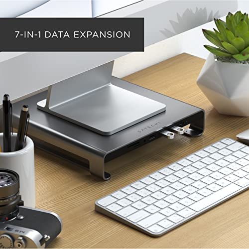 Satechi Type-C鋁制顯示器支架集線器,帶USB-C數據。 USB 3.0。 Micro/ SD卡插槽和3.5mm耳機插孔-適用於iMac M1。 iMac。 iMac Pro(太空灰):圖片 5