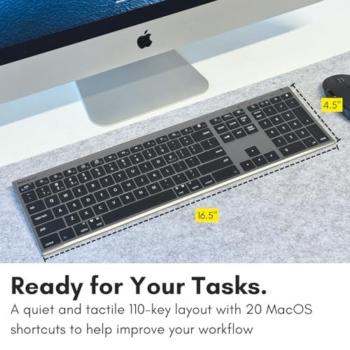 適用於Mac的Macally無線藍牙鍵盤-相容蘋果鍵盤或MacBook Pro/Air。 iMac-多設備。 最多3臺設備,配備110個按鍵。 20個快捷方式。 數位鍵盤。 可充電:圖片 5